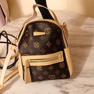 (Khaki) Faux-leather mini-backpack purse